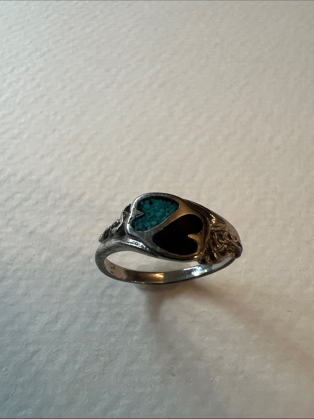 Silver Women's Heart Accent Ring with Turquoise Inlay